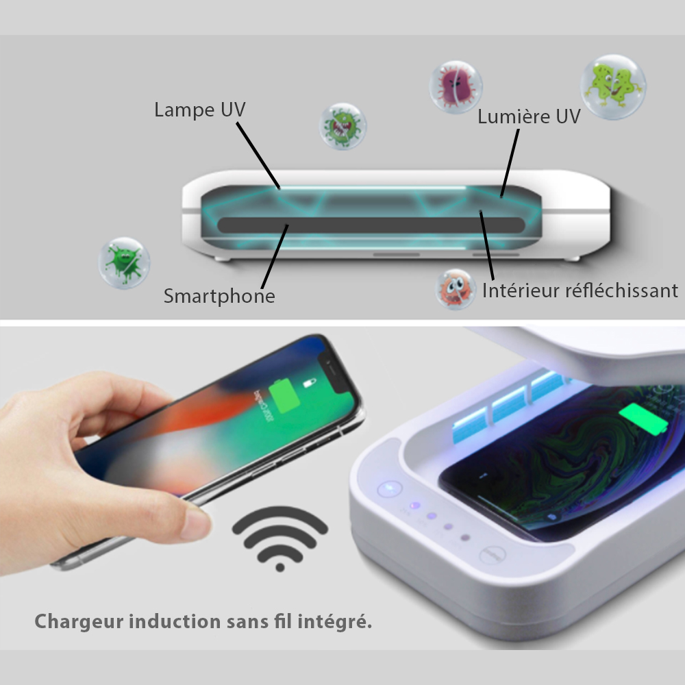 Désinfectant UV multifonction pour téléphone avec chargeur sans fil