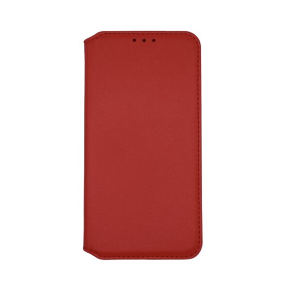 Etui à Rabat Samsung Galaxy S24 Rouge en éco-cuir conçu spécifiquement pour le Samsung Galaxy S24, offrant une protection complète pour l'arrière du téléphone, les bords et l'écran.