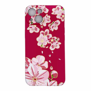 Coque iPhone 15 Plus Silicone fleurs rose phosphorescent