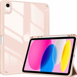 Coque iPad 10 2022 étui support porte stylet rose