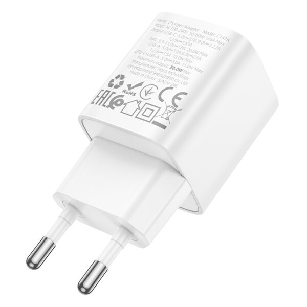Adaptateur secteur charge rapide 20W (USB-C/USB)